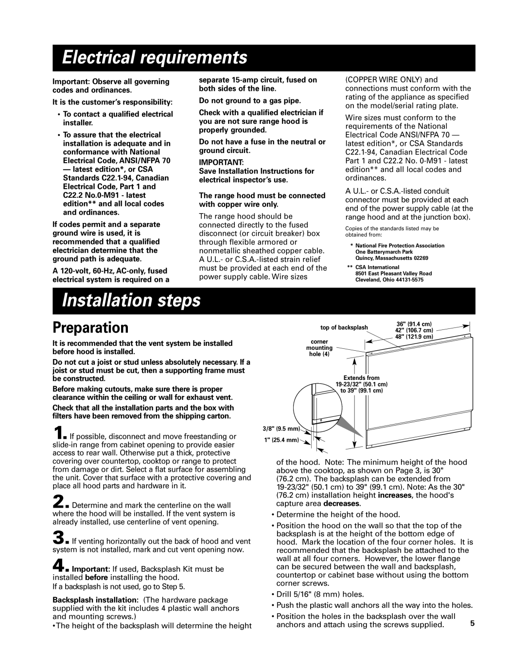 KitchenAid 42 installation instructions Electrical requirements, Installation steps, Preparation 