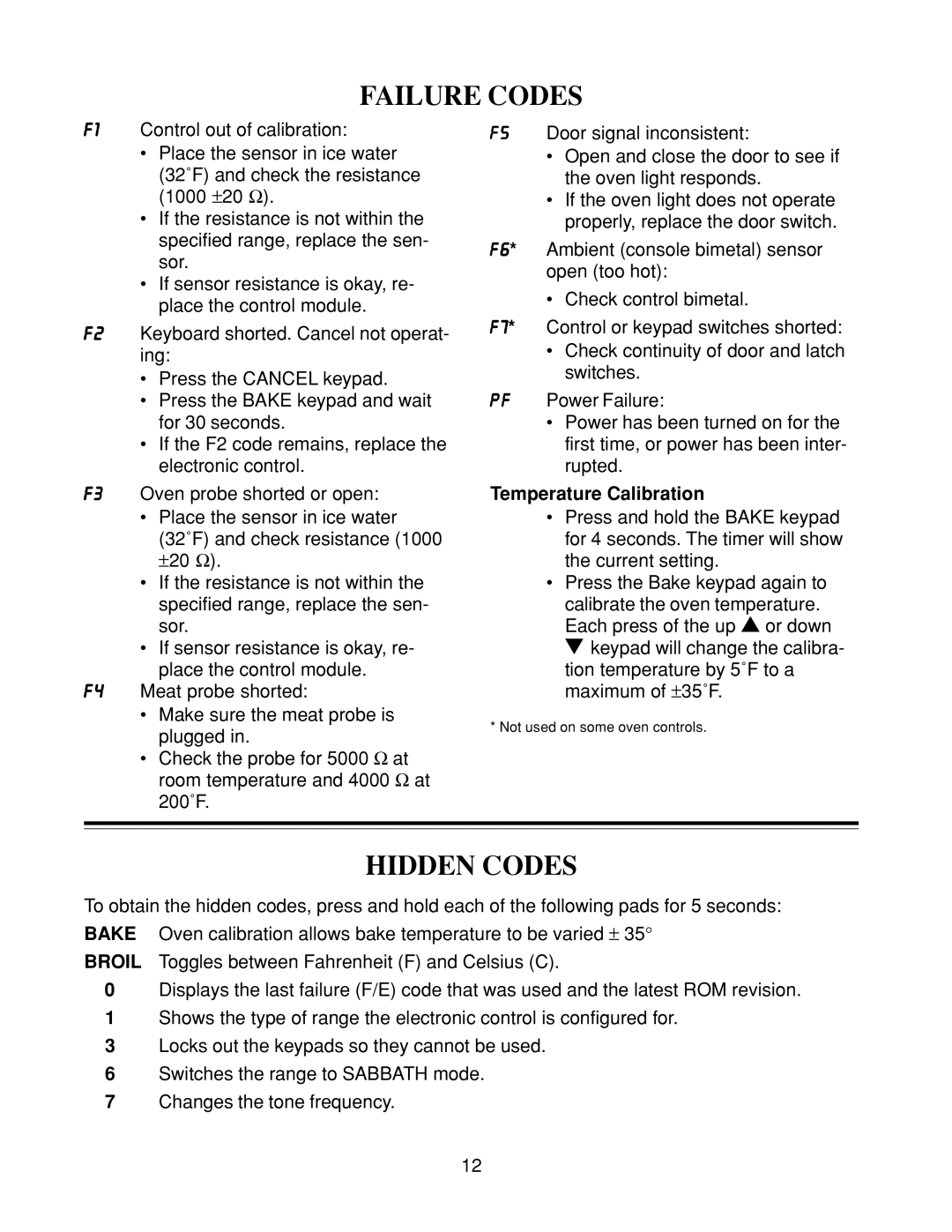 KitchenAid 4317266 manual Failure Codes, Hidden Codes 