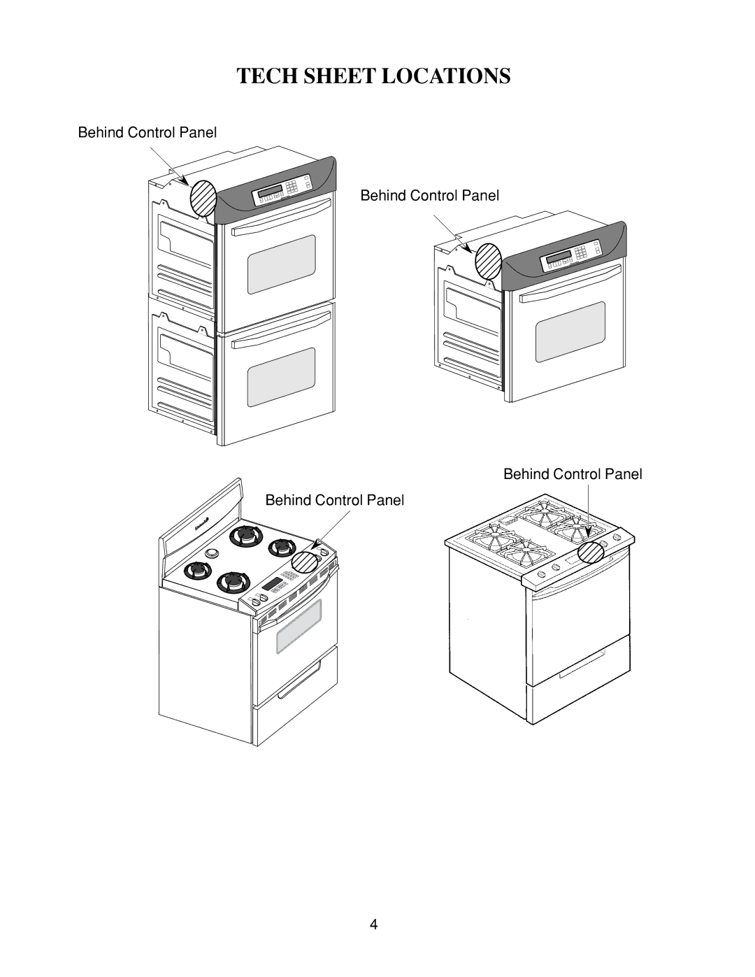 KitchenAid 4317266 manual Tech Sheet Locations, Behind Control Panel 