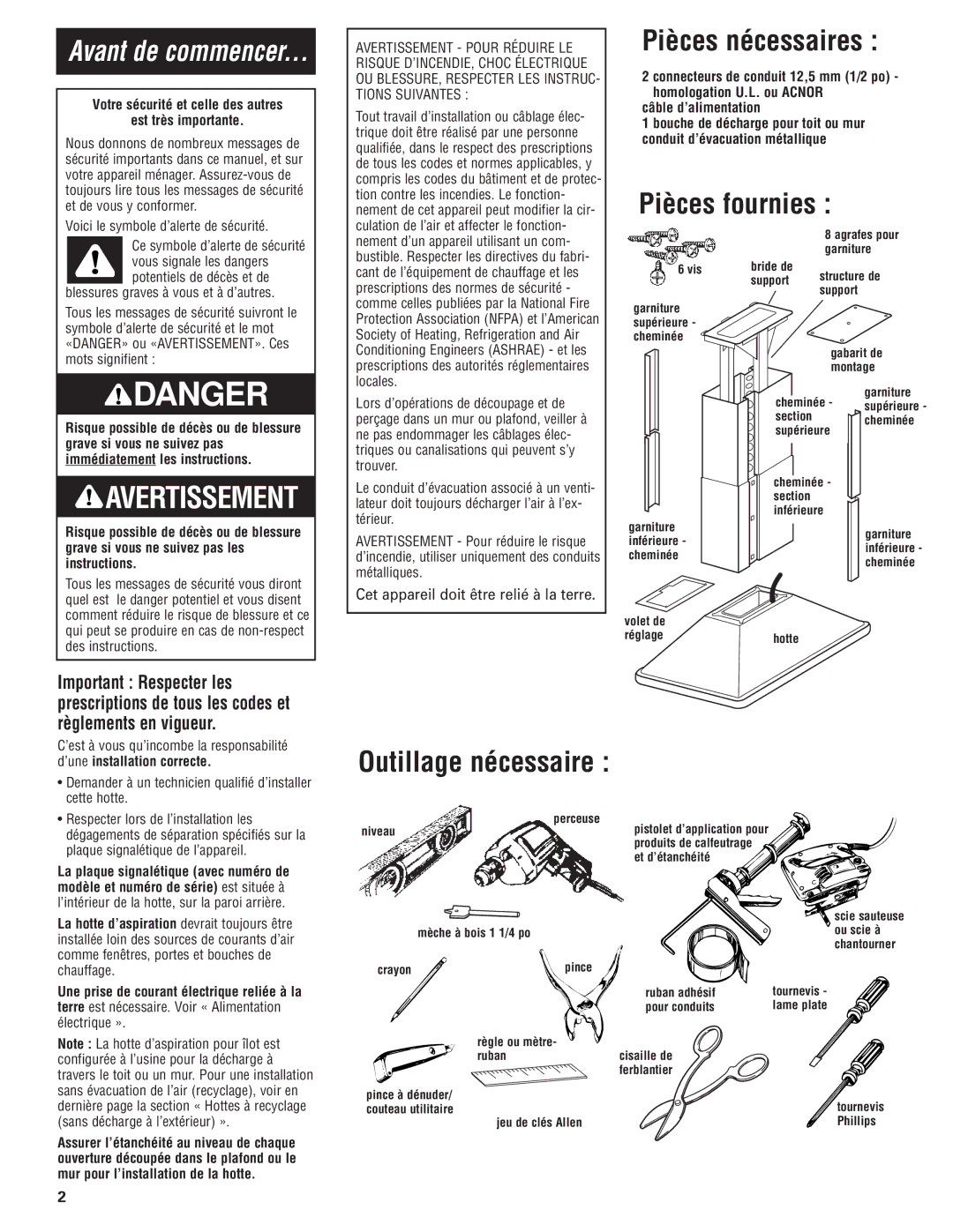 KitchenAid 4329223, 4360369 installation instructions Pièces nécessaires, Pièces fournies, Outillage nécessaire 