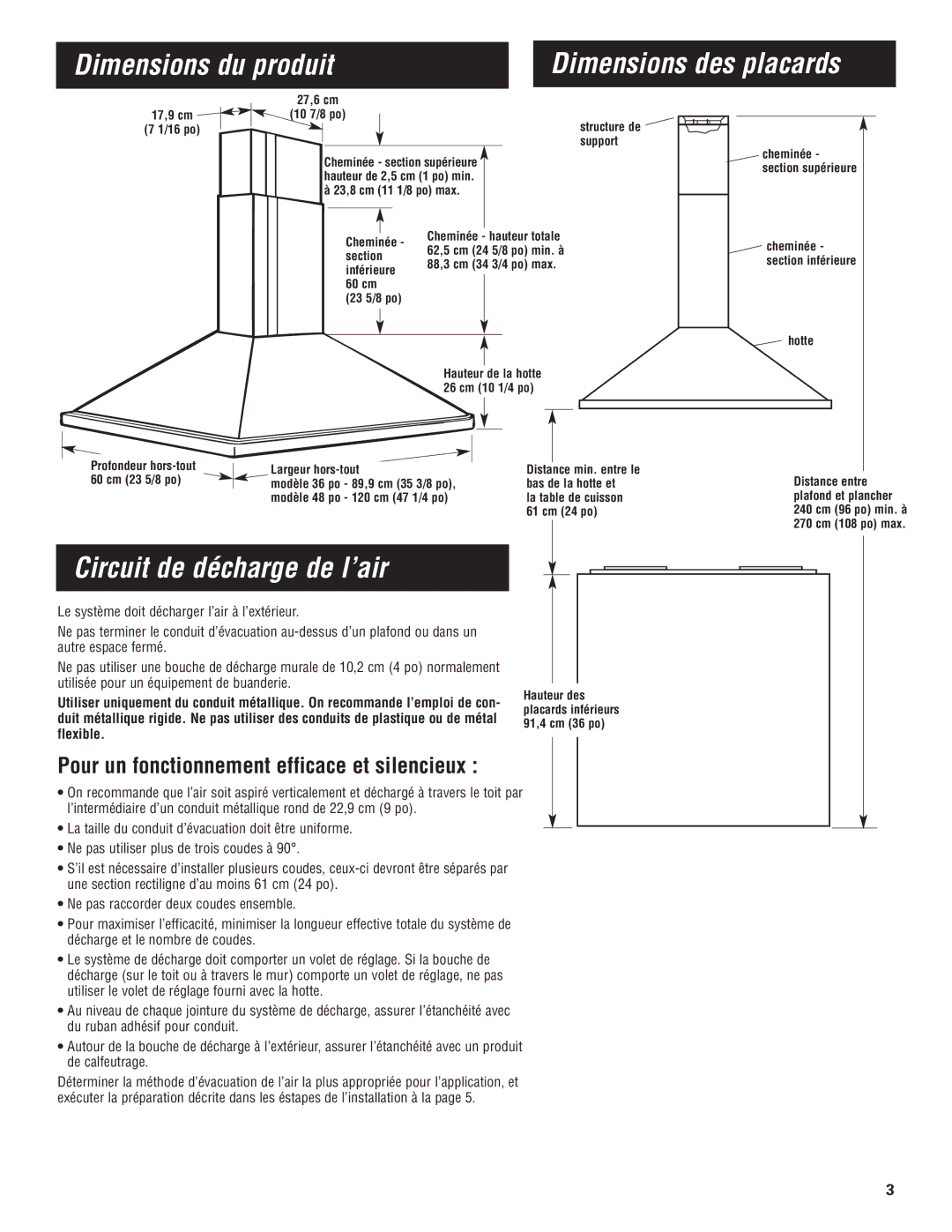 KitchenAid 4360369, 4329223 Dimensions du produit Dimensions des placards, Circuit de décharge de l’air 