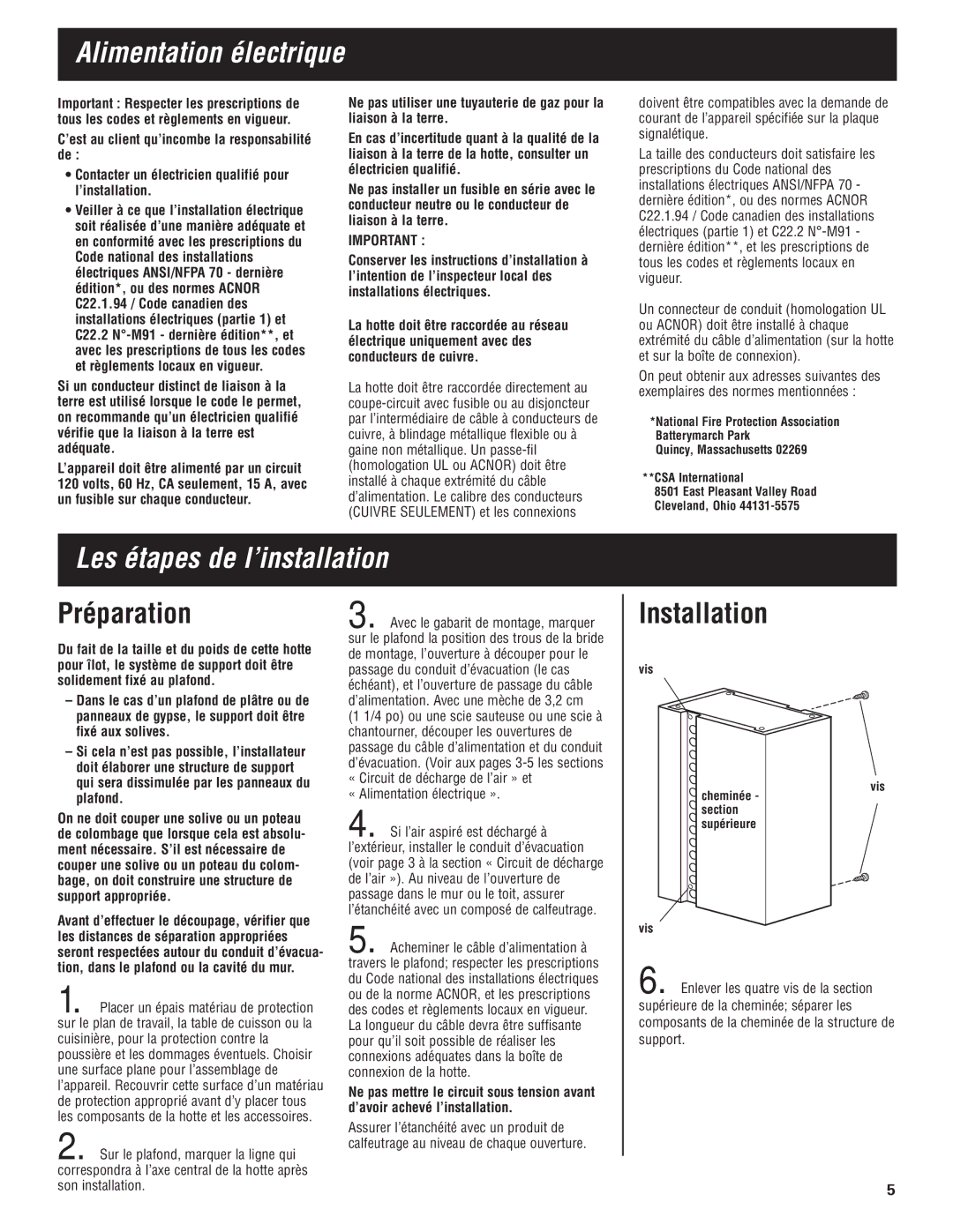 KitchenAid 4360369, 4329223 Alimentation électrique, Les étapes de l’installation, Préparation, Installation, Vis 