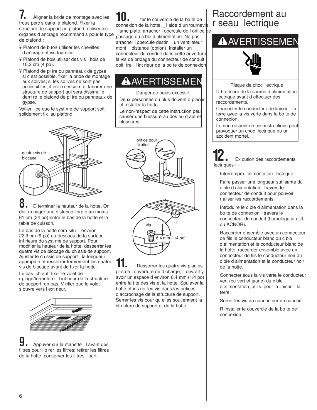 KitchenAid 4329223 Plafond de bois utiliser des vis à bois de 10,2 cm 4 po, 12.Exécution des raccordements électriques 