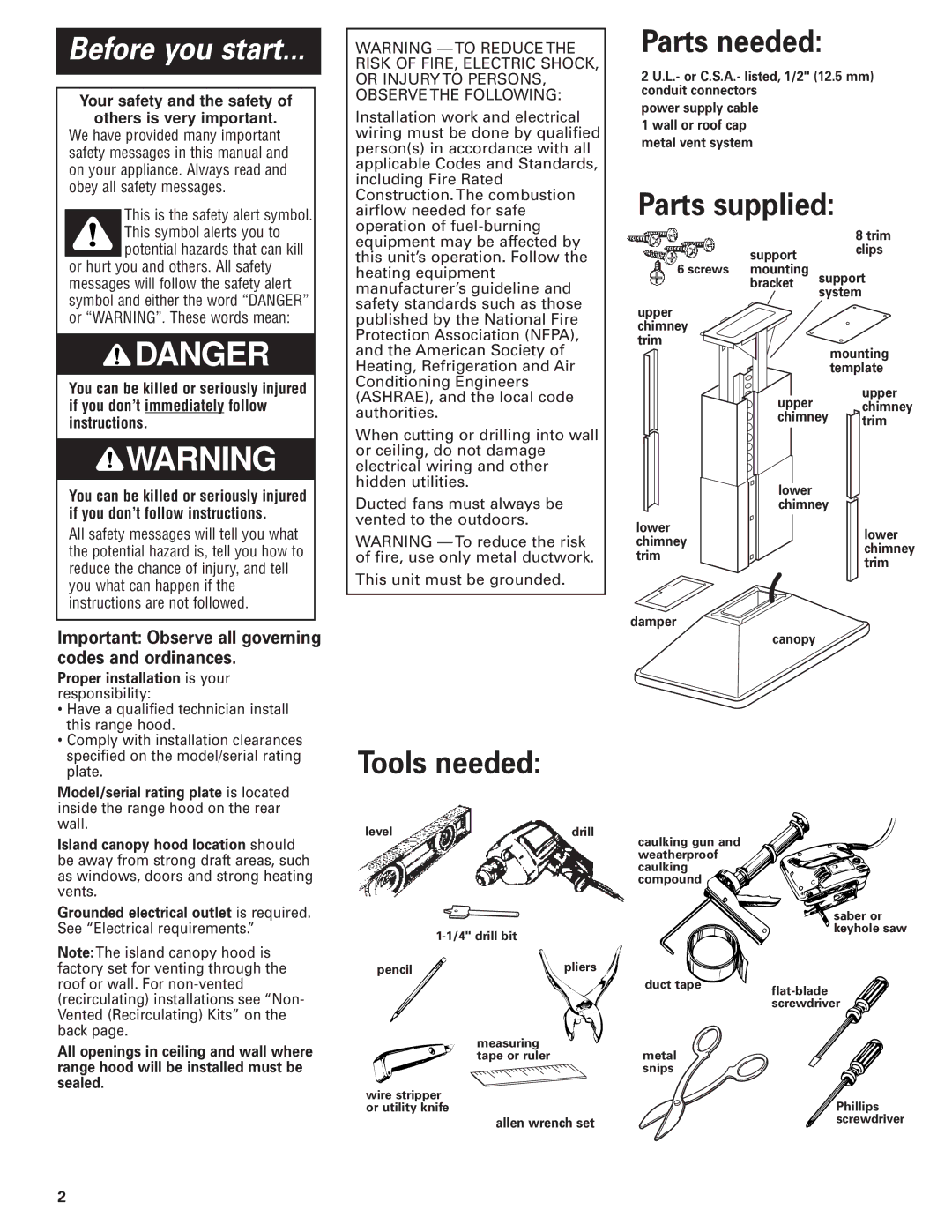 KitchenAid 4329223 Parts needed, Parts supplied, Tools needed, Your safety and the safety Others is very important 