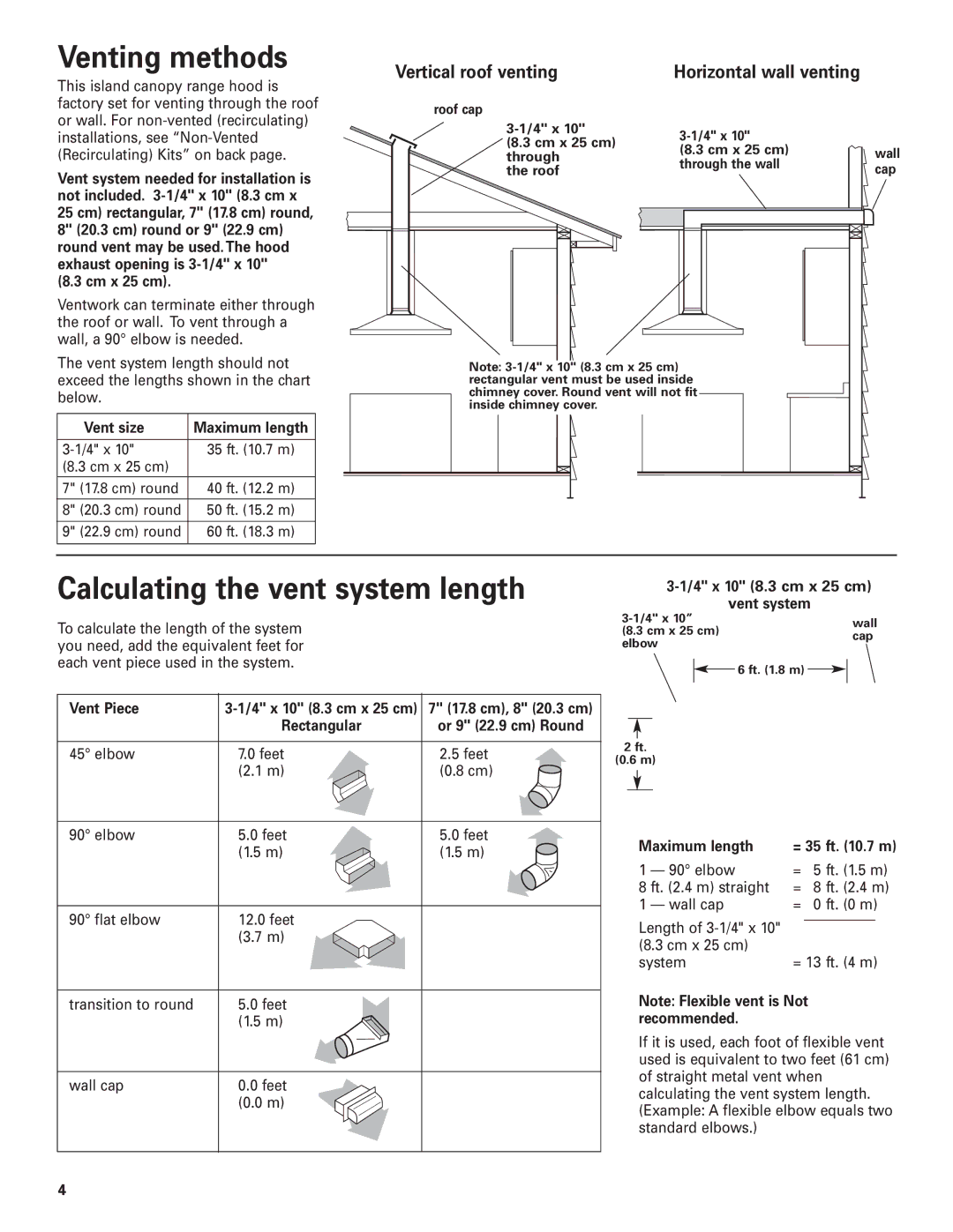 KitchenAid 4329223, 4360369 installation instructions Venting methods, Calculating the vent system length 