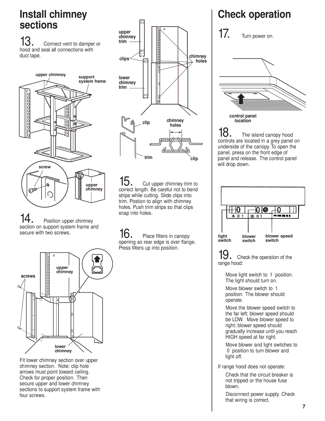 KitchenAid 4360369, 4329223 installation instructions Check operation, Install chimney sections 