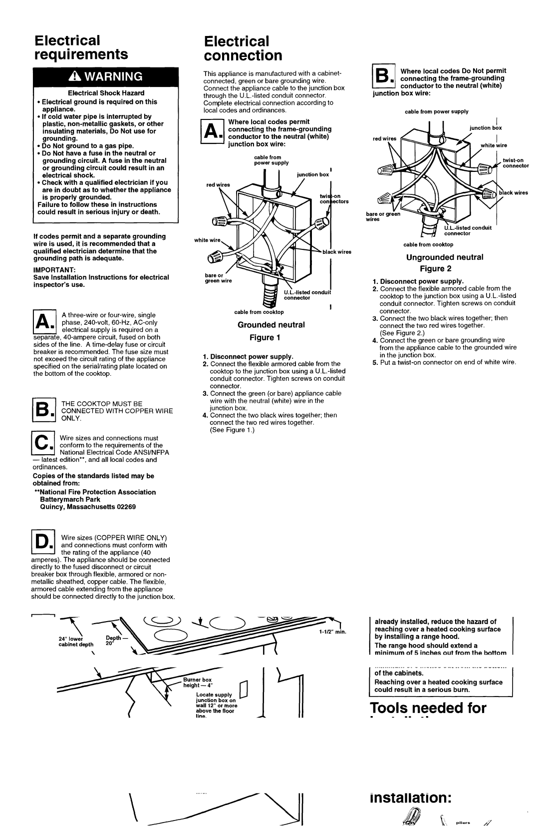 KitchenAid 4366501 installation instructions Requirements, Grounded Neutral, Ungrounded neutral, Panel B 