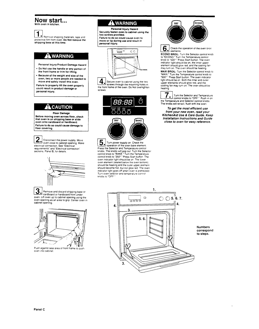 KitchenAid 4367501 Now start, installation Instructions and Guide close to oven for easy reference, Panel C 
