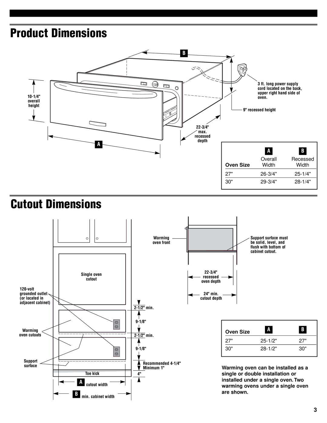 KitchenAid 4452828 installation instructions Product Dimensions, Cutout Dimensions 