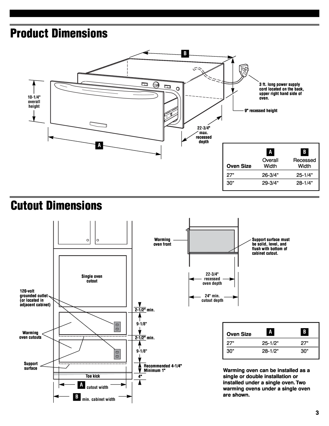KitchenAid 4452828 installation instructions Product Dimensions, Cutout Dimensions 