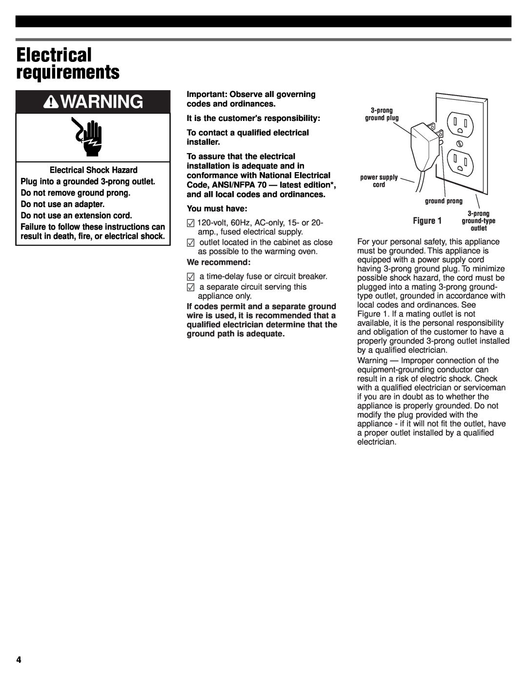 KitchenAid 4452828 installation instructions Electrical requirements 