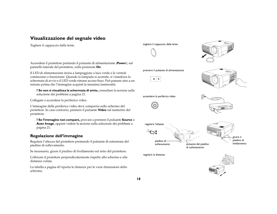 KitchenAid 4805 manual Visualizzazione del segnale video, Regolazione dell’immagine 