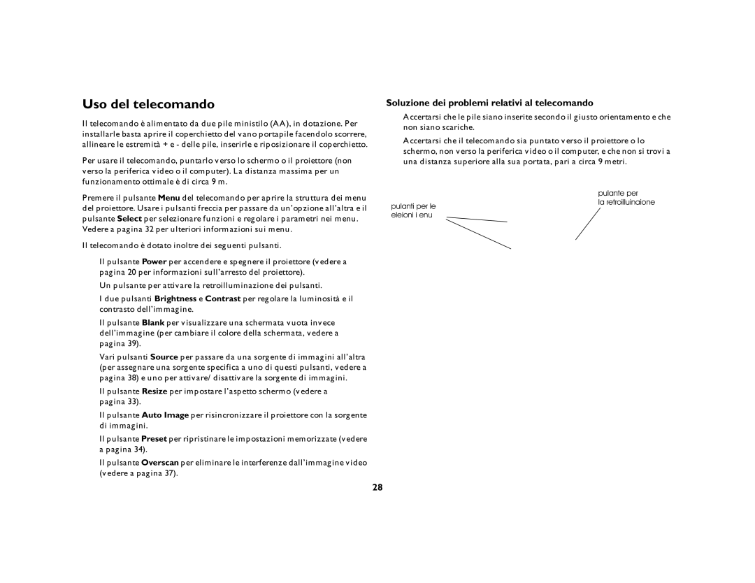 KitchenAid 4805 manual Uso del telecomando, Soluzione dei problemi relativi al telecomando 