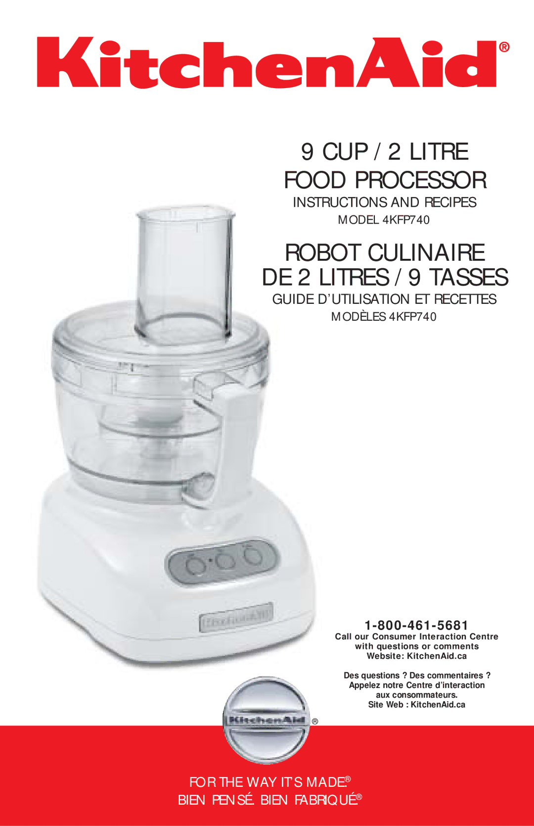 KitchenAid 4KFP740 manual CUP / 2 Litre Food Processor 