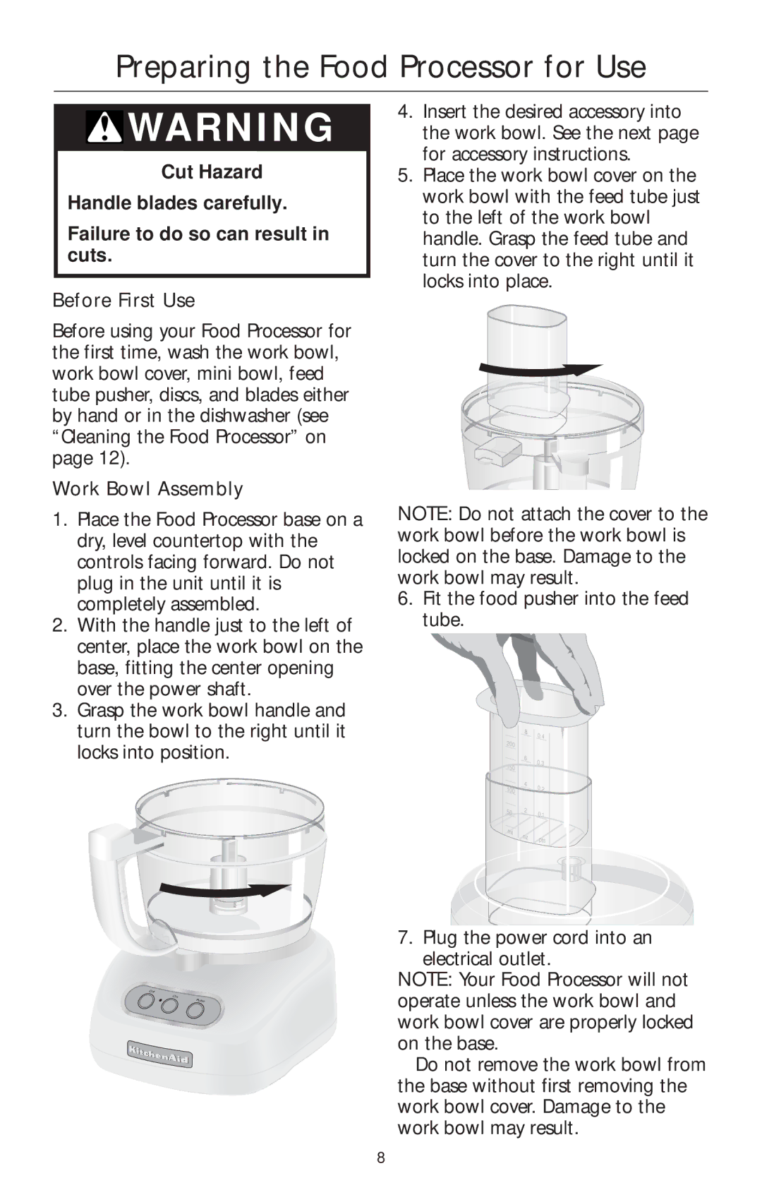 KitchenAid 4KFP740 manual Preparing the Food Processor for Use, Work Bowl Assembly 