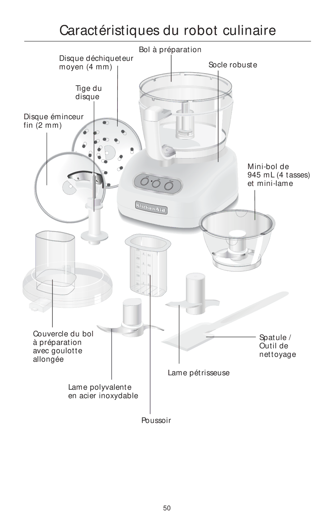 KitchenAid 4KFP740 manual Caractéristiques du robot culinaire 