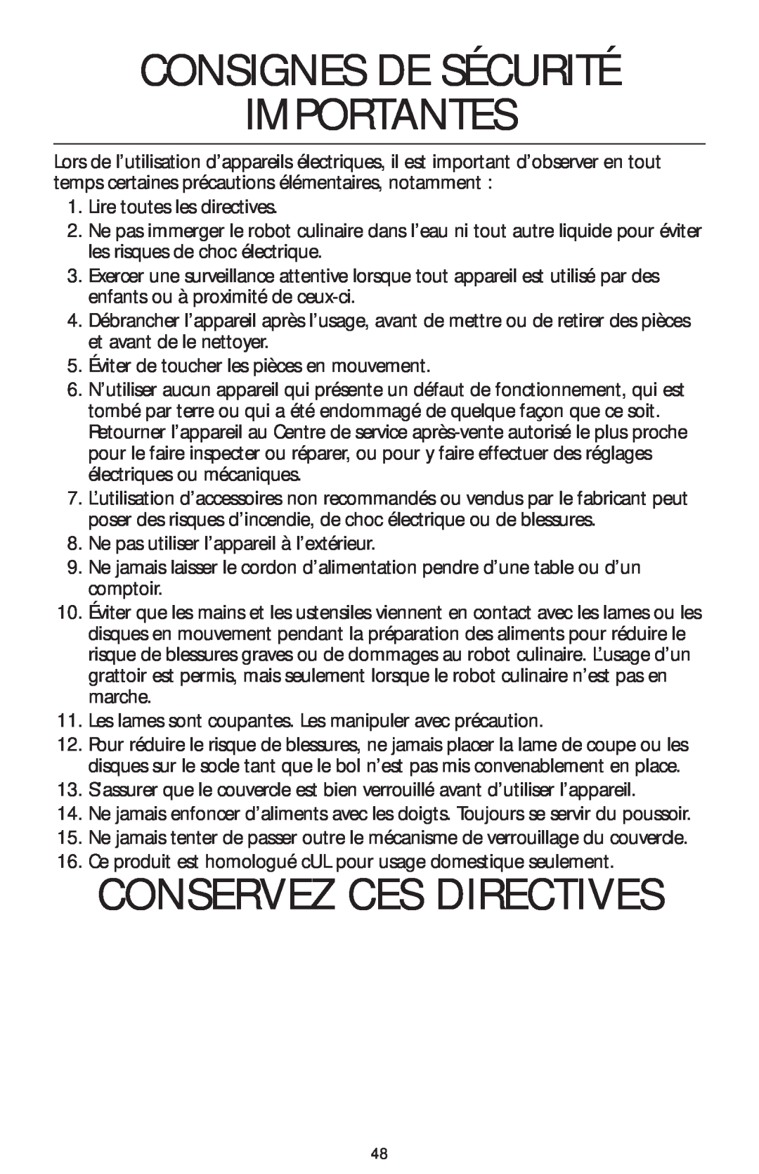 KitchenAid 4KFP740 manual Consignes De Sécurité Importantes, Conservez Ces Directives 