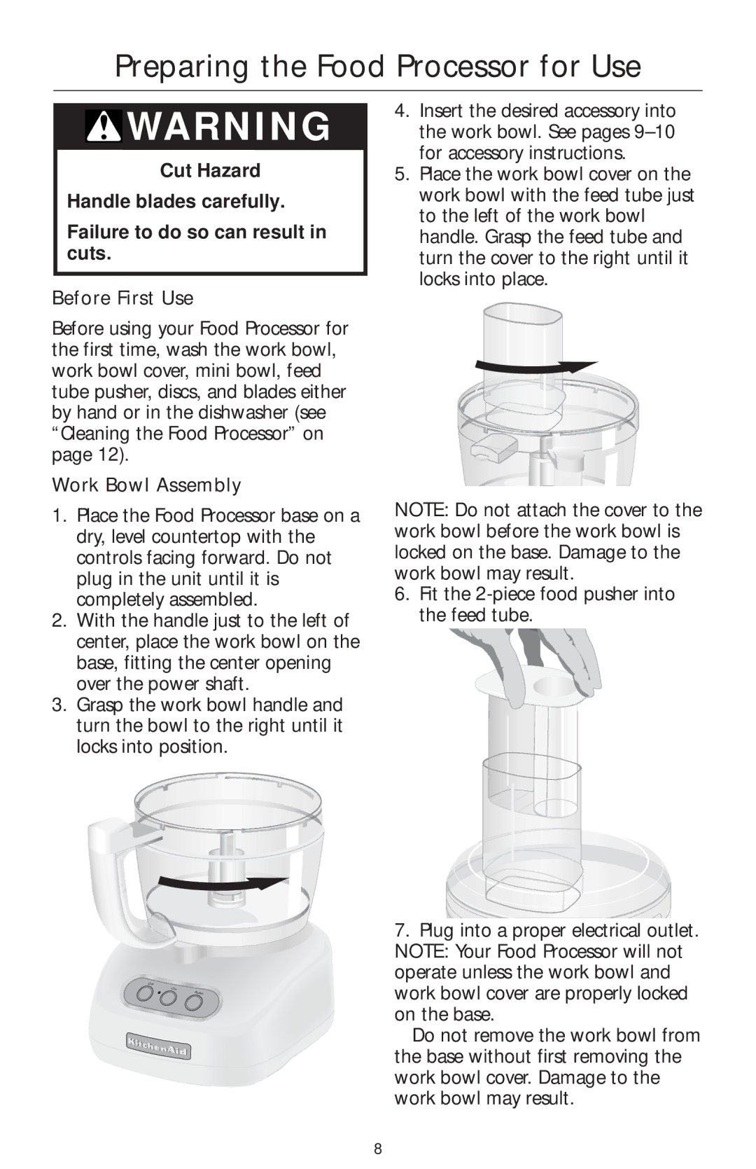 KitchenAid 4KFP750 manual Preparing the Food Processor for Use, Work Bowl Assembly 