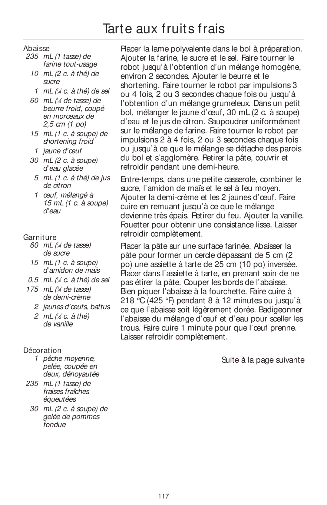 KitchenAid 4KFP750 manual Tarte aux fruits frais, Abaisse, Décoration 