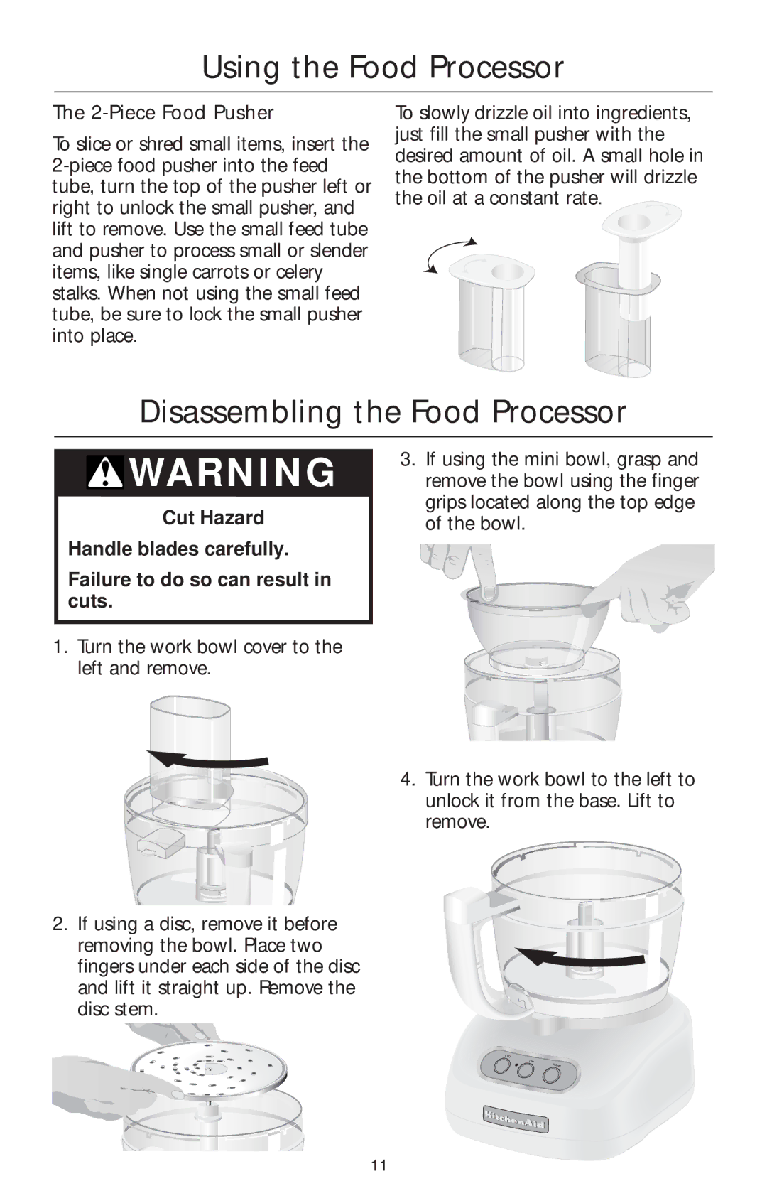 KitchenAid 4KFP750 manual Disassembling the Food Processor, Piece Food Pusher 