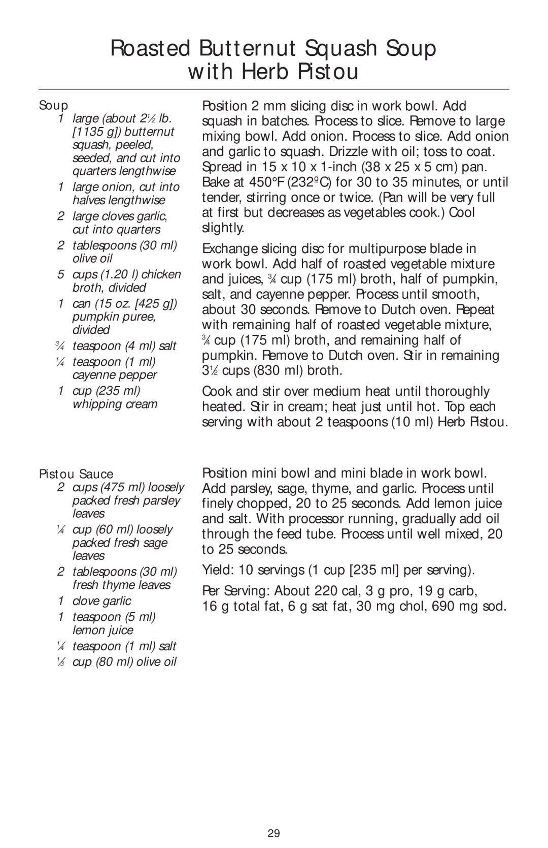 KitchenAid 4KFP750 manual Roasted Butternut Squash Soup With Herb Pistou, Pistou Sauce 