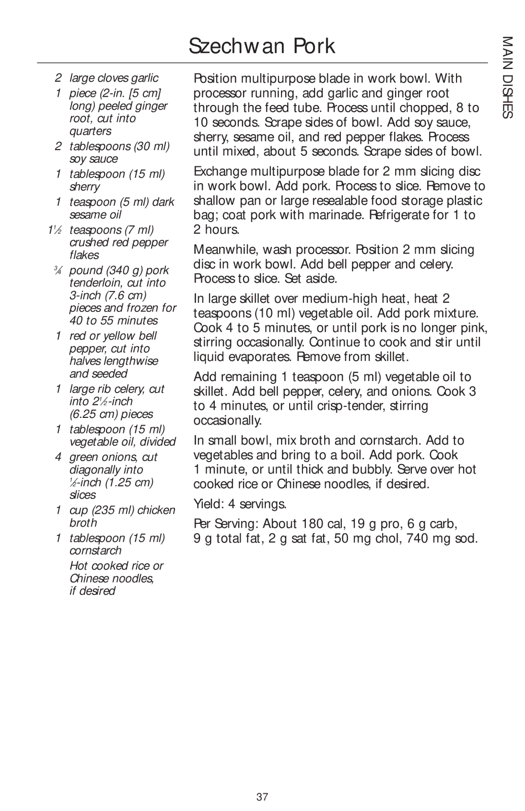 KitchenAid 4KFP750 manual Szechwan Pork, Main, Dishes, Large rib celery, cut into 21⁄2 -inch Cm pieces 