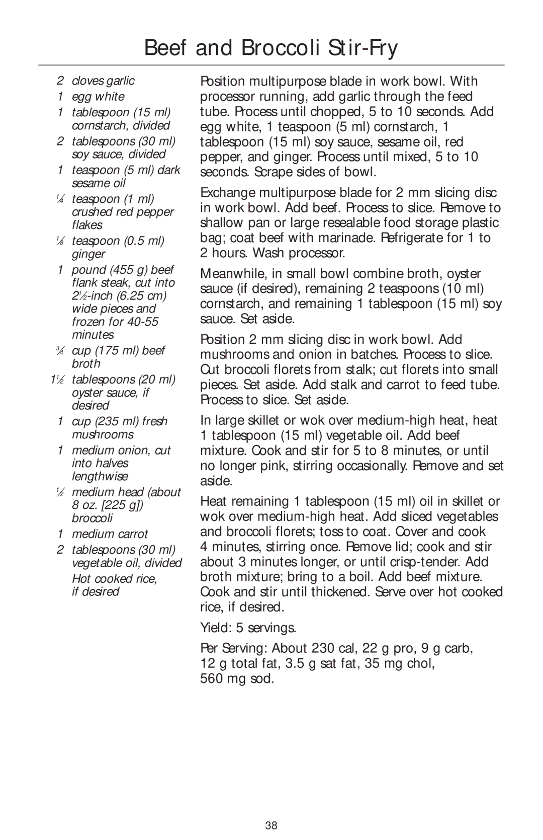 KitchenAid 4KFP750 manual Beef and Broccoli Stir-Fry, Cloves garlic Egg white, Hot cooked rice, if desired 