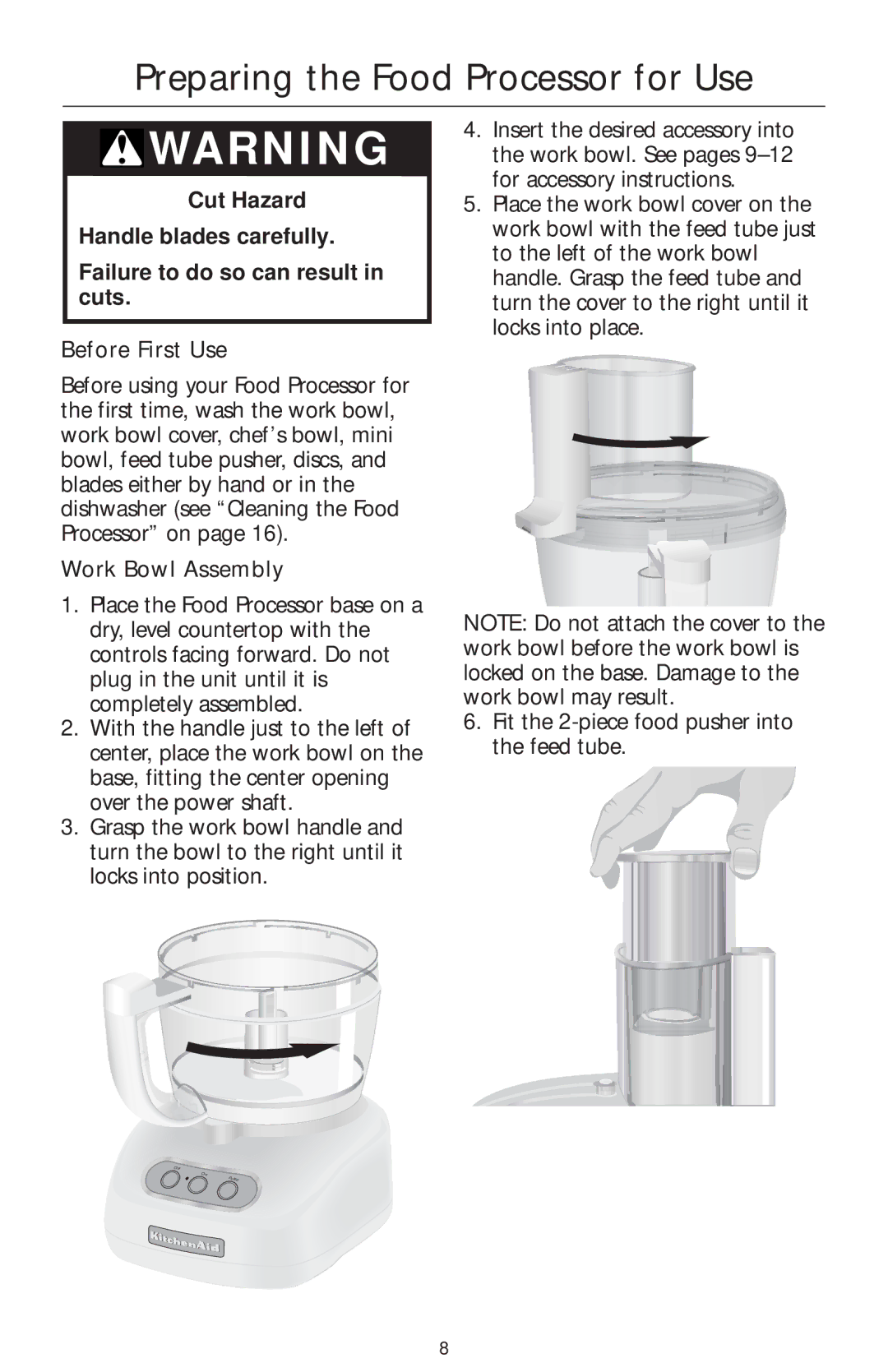 KitchenAid 4KFPW760, 4KFPM770 manual Preparing the Food Processor for Use, Work Bowl Assembly 