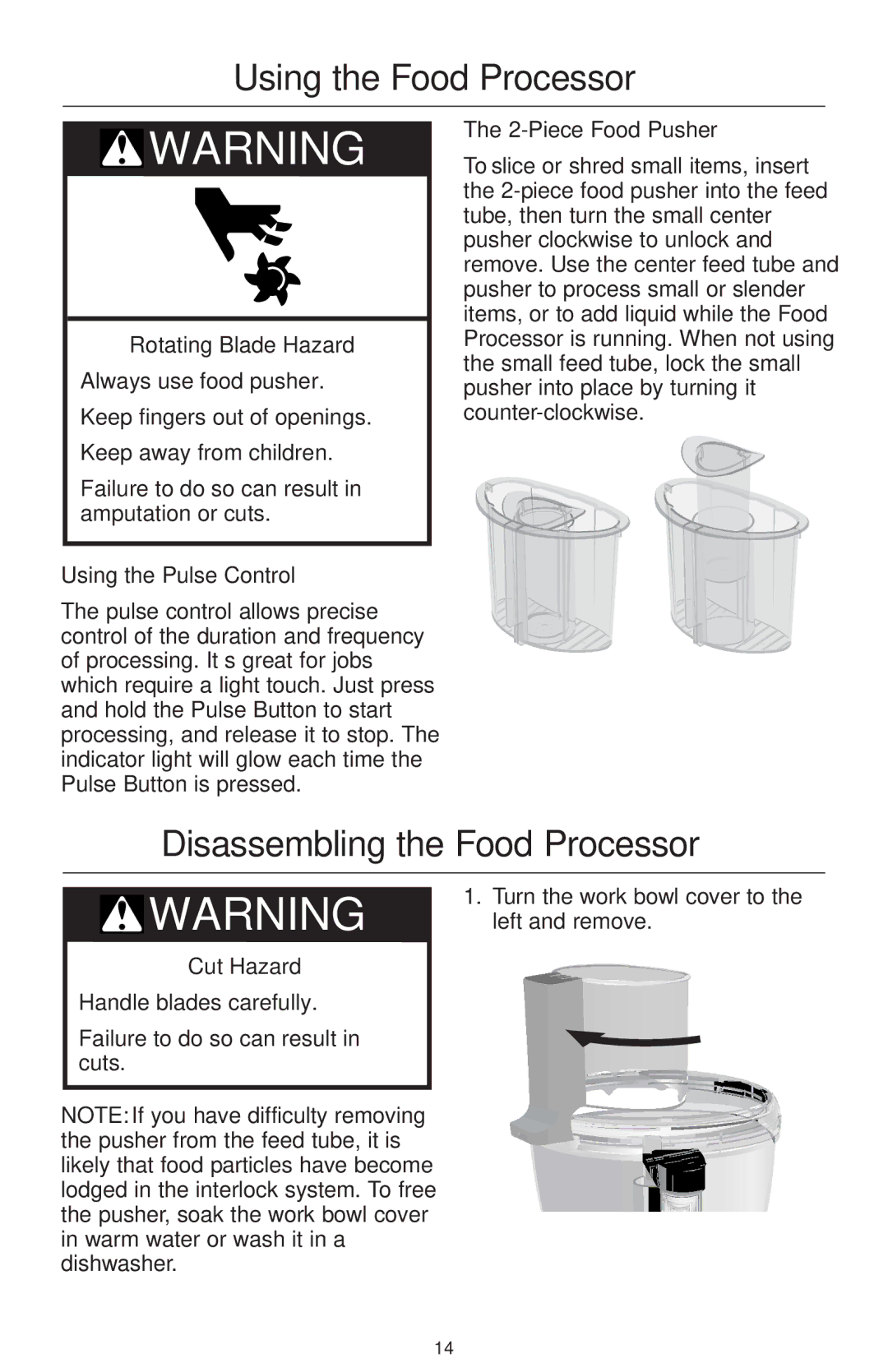 KitchenAid 4KFPW760, 4KFPM770 manual Disassembling the Food Processor, Piece Food Pusher 