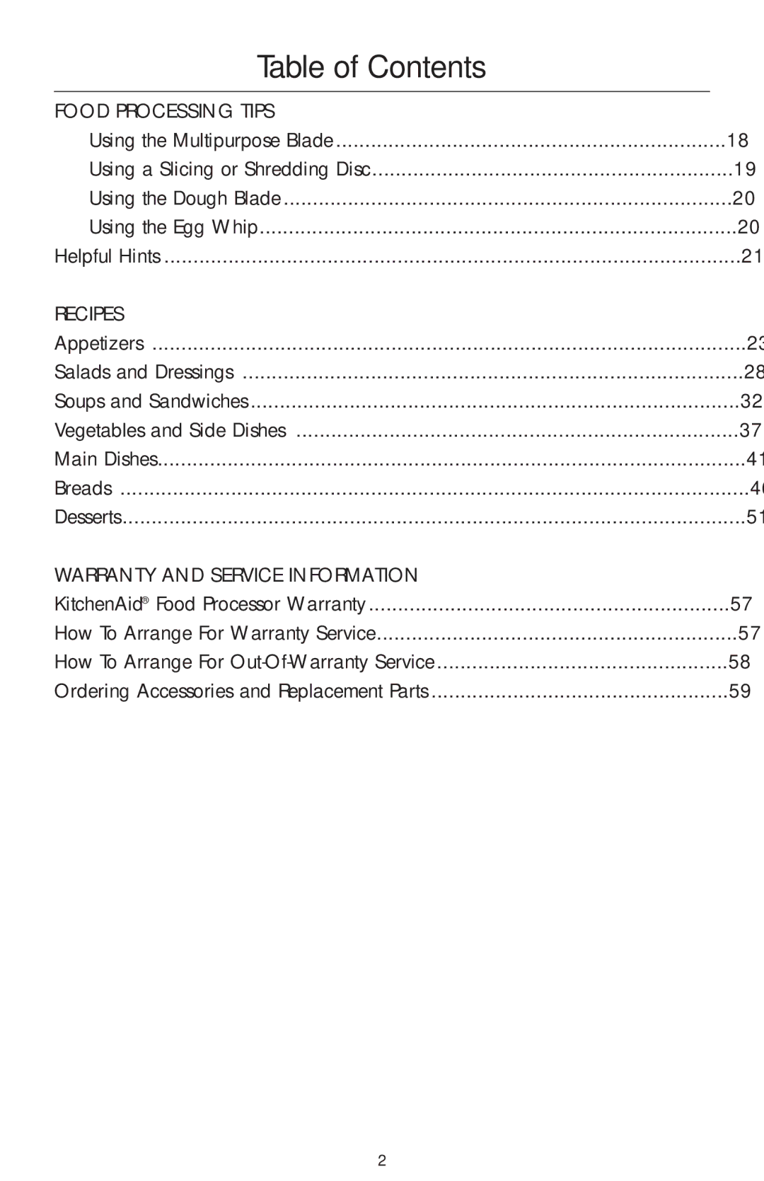 KitchenAid 4KFPW760, 4KFPM770 manual Table of Contents 