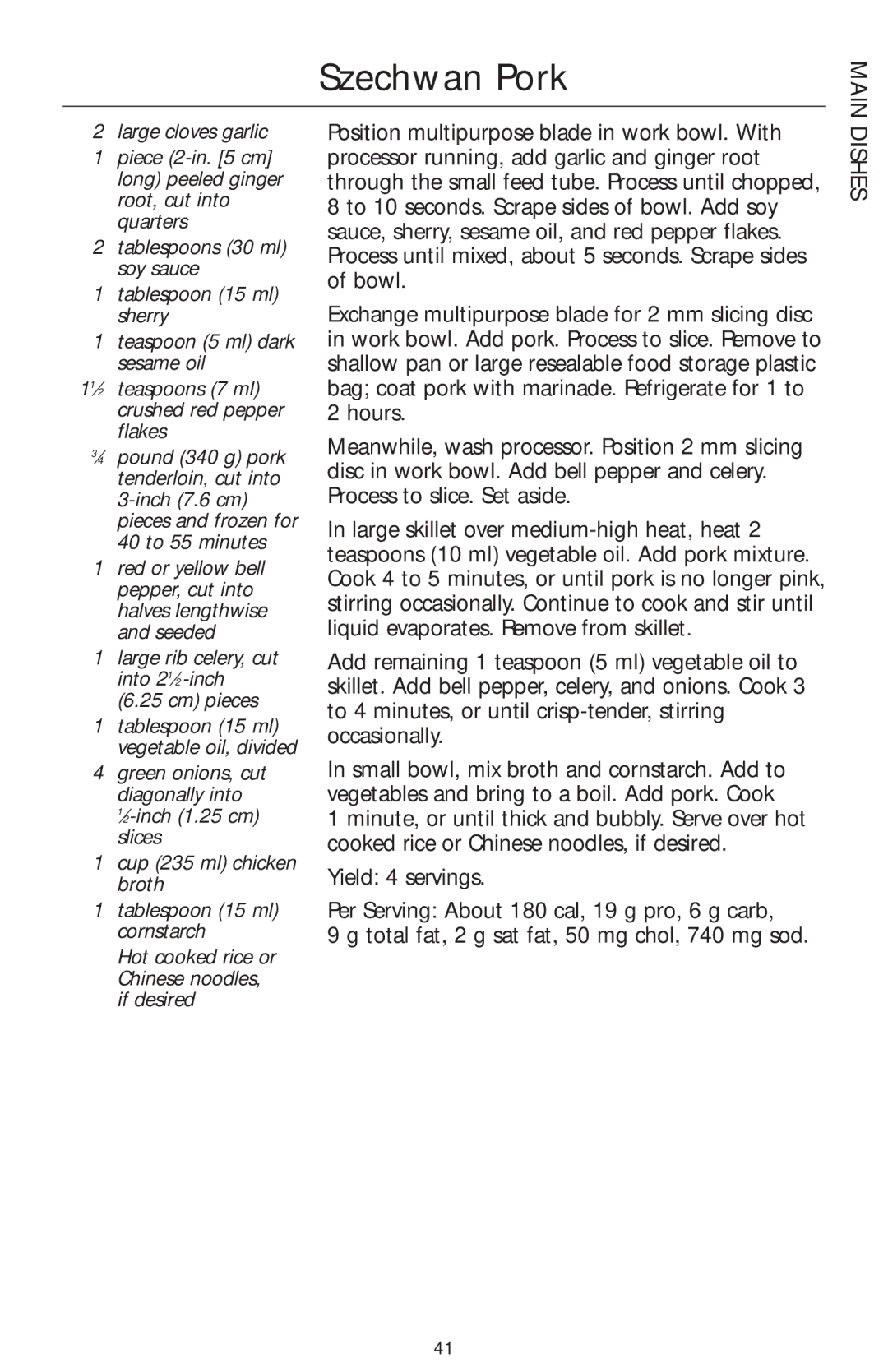 KitchenAid 4KFPM770, 4KFPW760 manual Szechwan Pork, Main, Dishes, Large rib celery, cut into 21⁄2 -inch Cm pieces 