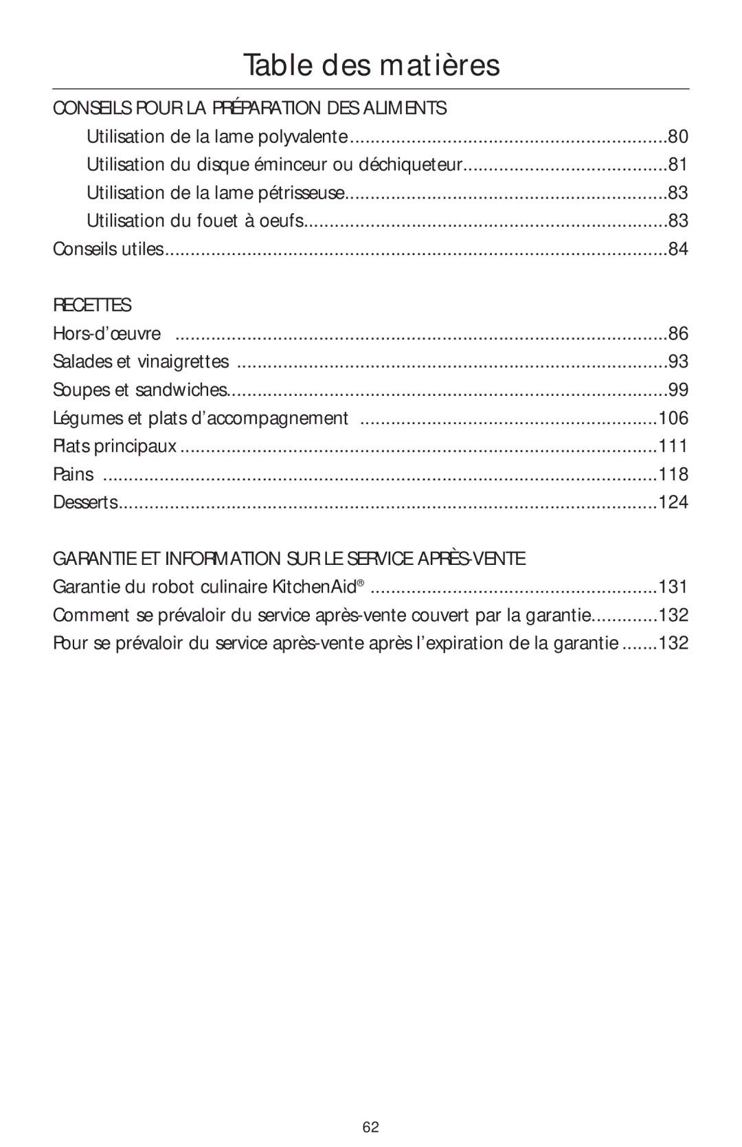 KitchenAid 4KFPW760, 4KFPM770 manual Table des matières, Conseils Pour LA Préparation DES Aliments 