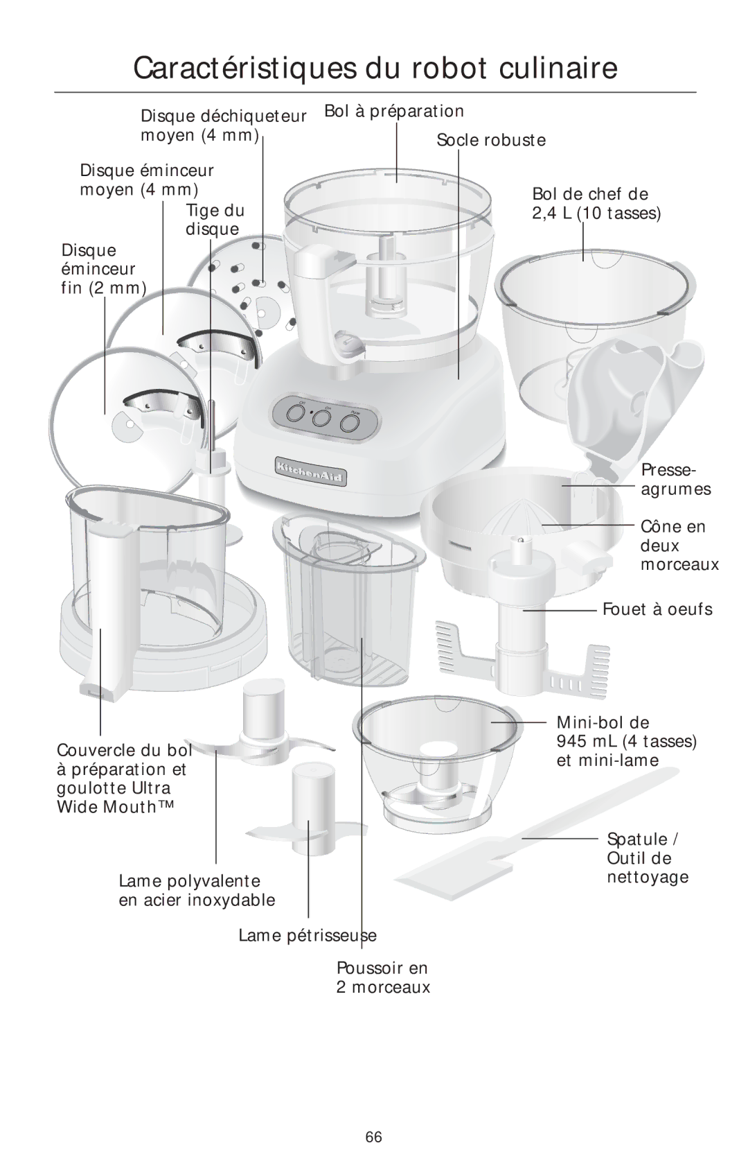 KitchenAid 4KFPW760, 4KFPM770 Caractéristiques du robot culinaire, Disque Éminceur Fin 2 mm, Et mini-lame, Préparation et 