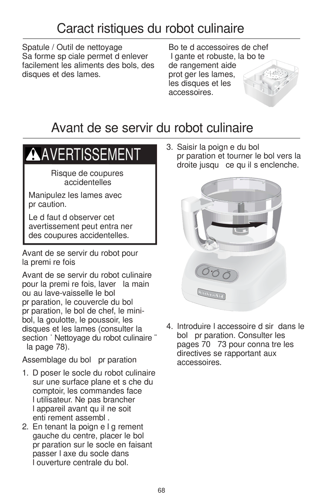 KitchenAid 4KFPW760, 4KFPM770 manual Avant de se servir du robot culinaire, Assemblage du bol à préparation 