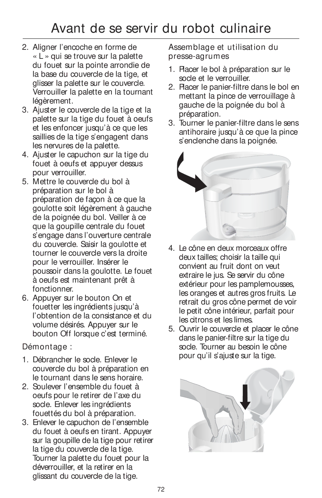 KitchenAid 4KFPW760, 4KFPM770 manual Démontage, Assemblage et utilisation du presse-agrumes 