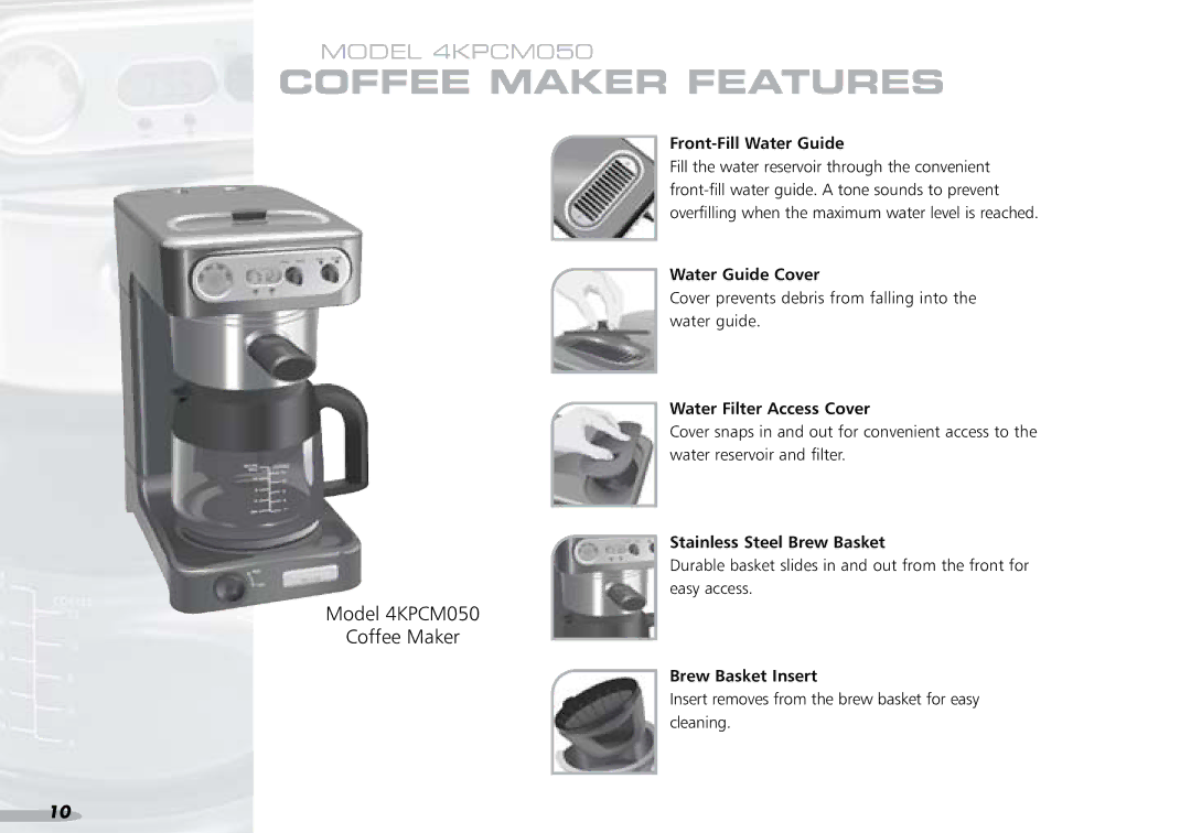 KitchenAid 4KPCM050 manual Coffee Maker Features 