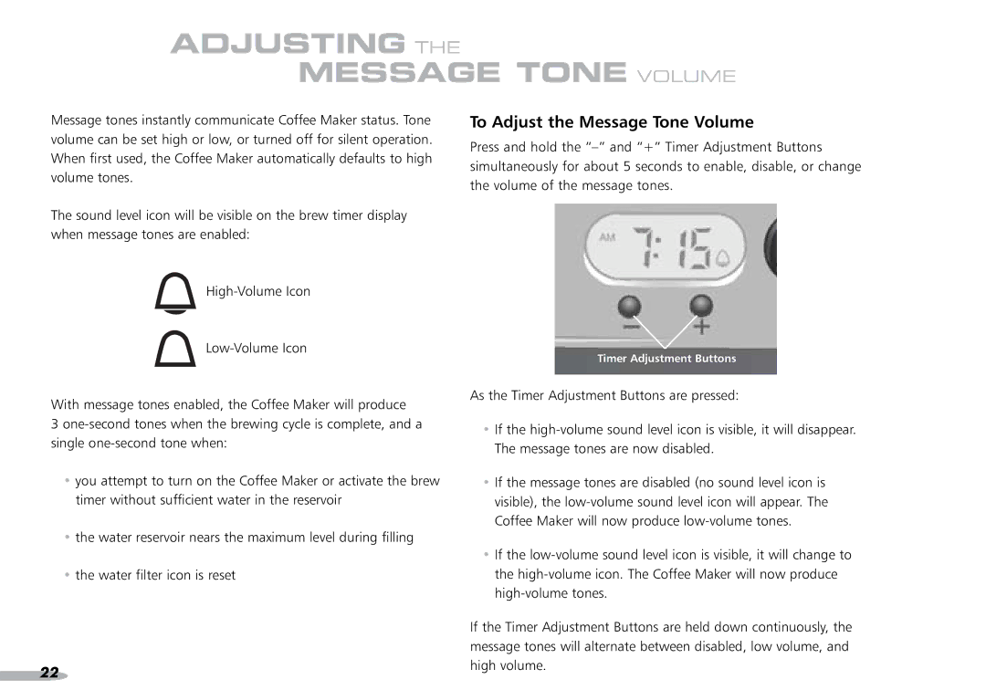 KitchenAid 4KPCM050 manual Adjusting the Message Tone Volume, To Adjust the Message Tone Volume 