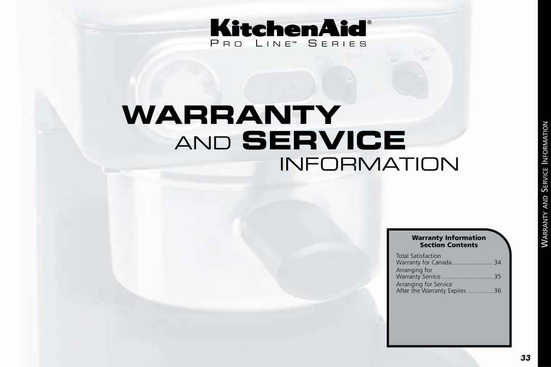 KitchenAid 4KPCM050 manual Warranty and Service 