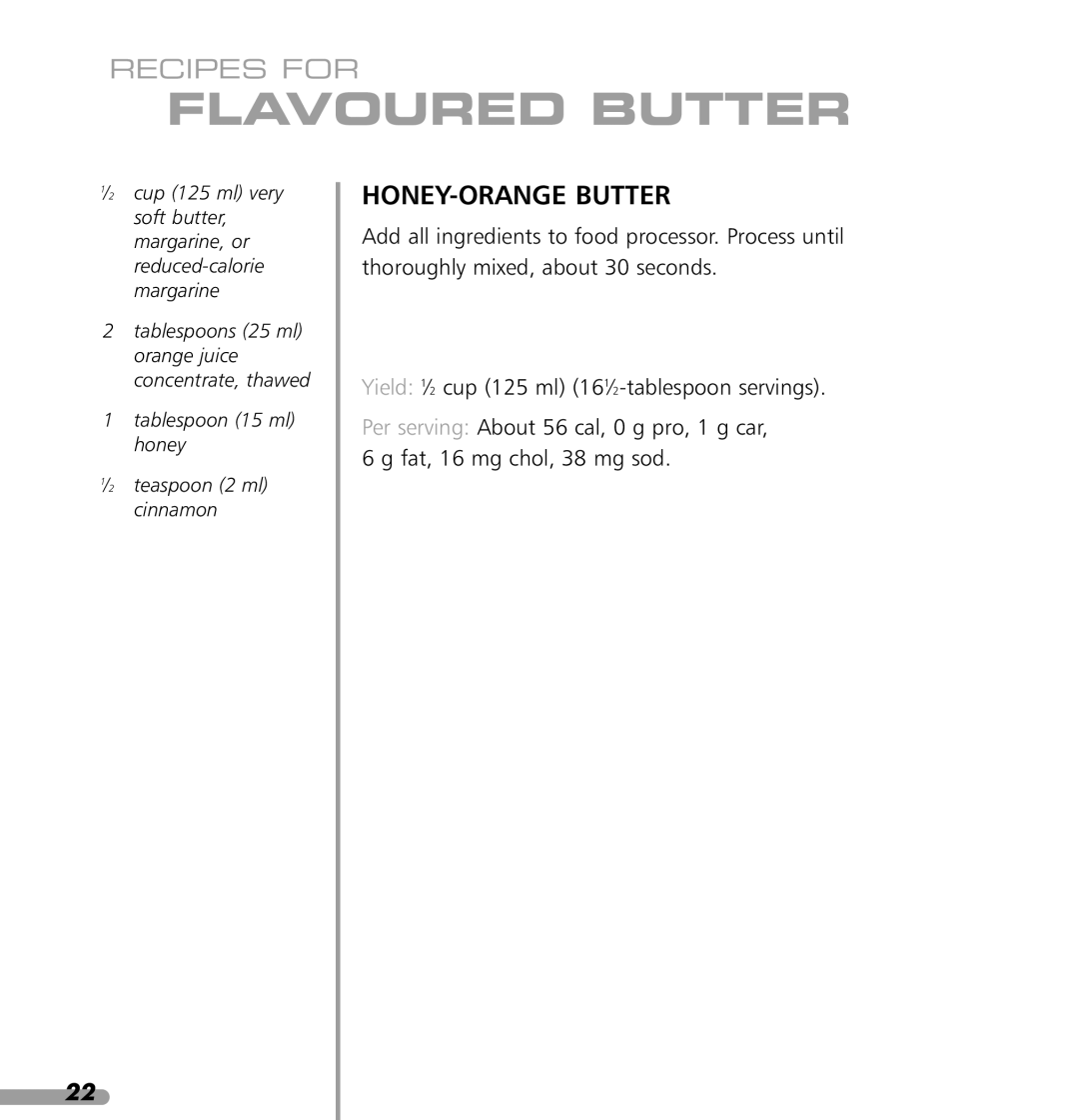 KitchenAid 4KPTT780, 4KPTT890 manual Flavoured Butter, HONEY-ORANGE Butter 