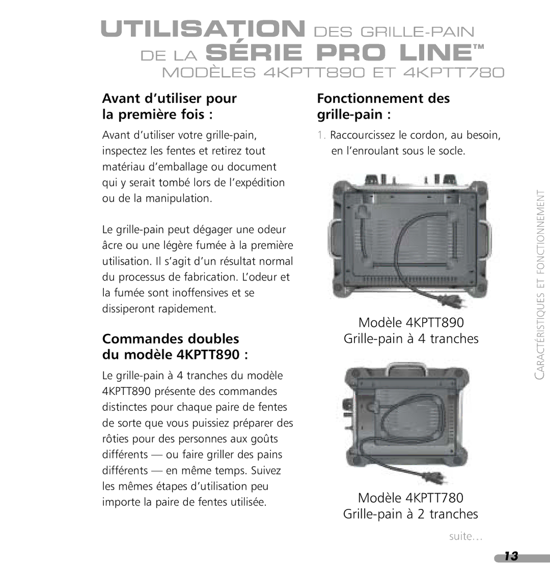 KitchenAid 4KPTT780 DE LA Série PRO Line, Avant d’utiliser pour la première fois, Commandes doubles du modèle 4KPTT890 