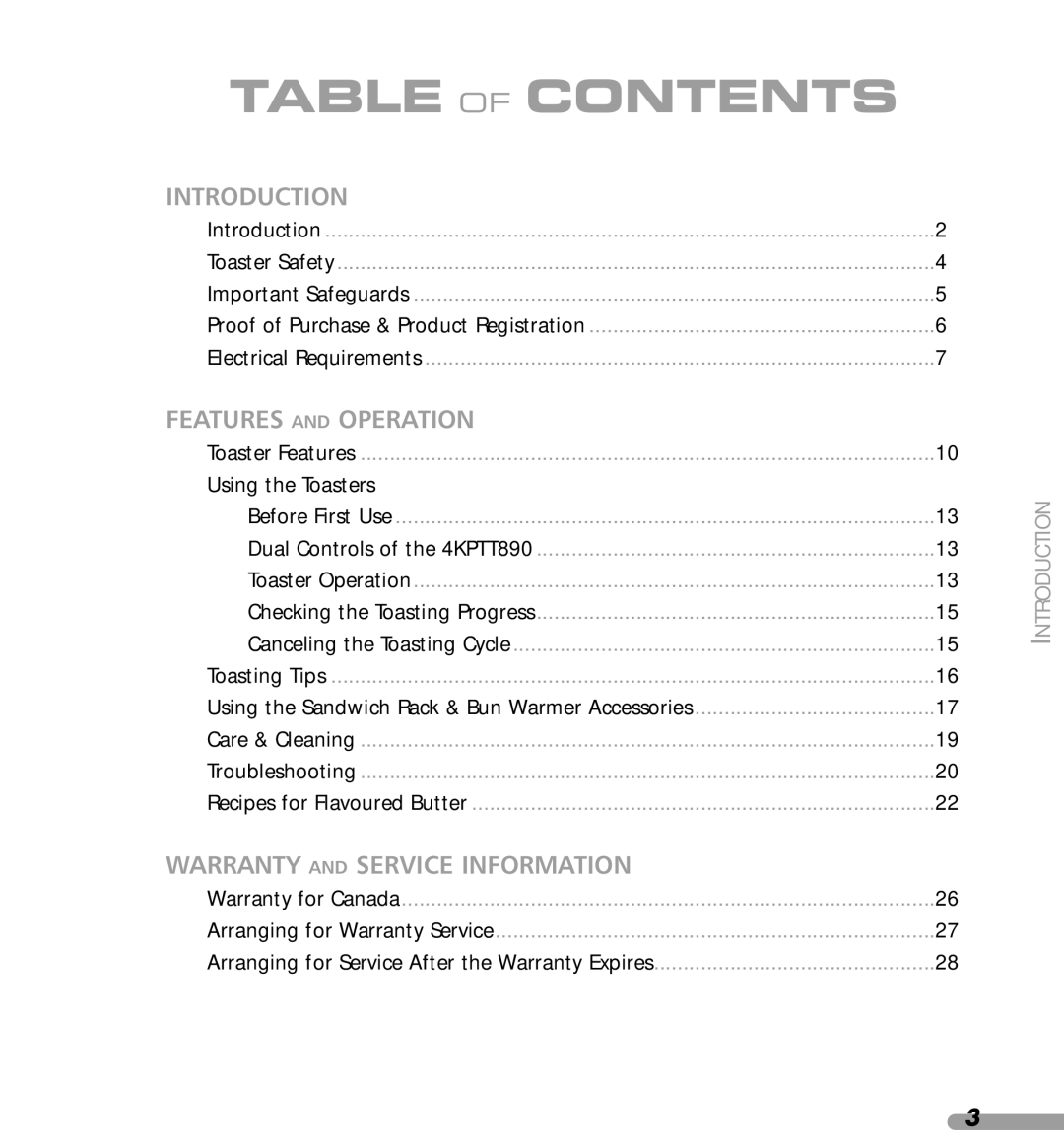 KitchenAid 4KPTT890, 4KPTT780 manual Table of Contents 