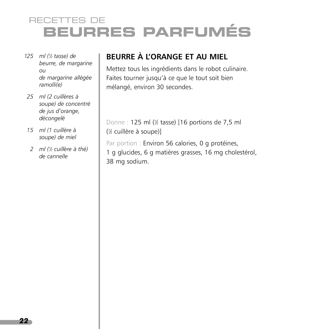 KitchenAid 4KPTT890, 4KPTT780 manual Beurres Parfumés, Beurre À L’ORANGE ET AU Miel 