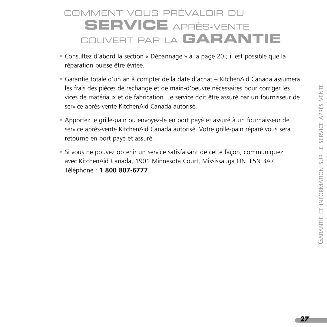 KitchenAid 4KPTT780, 4KPTT890 manual Garantie ET Information SUR LE Service APRÈS-VENTE 