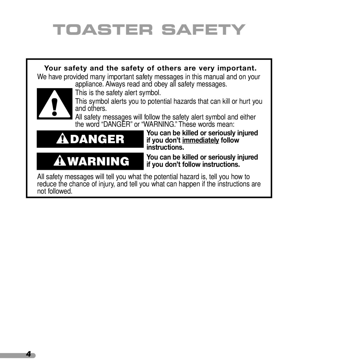 KitchenAid 4KPTT780, 4KPTT890 manual Toaster Safety, Your safety and the safety of others are very important 