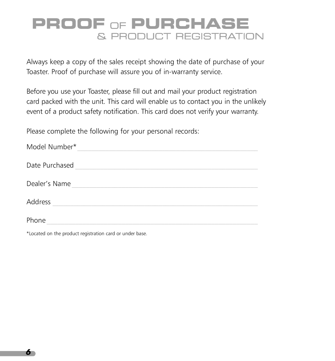 KitchenAid 4KPTT780, 4KPTT890 manual Proof Of Purchase, Product Registration 