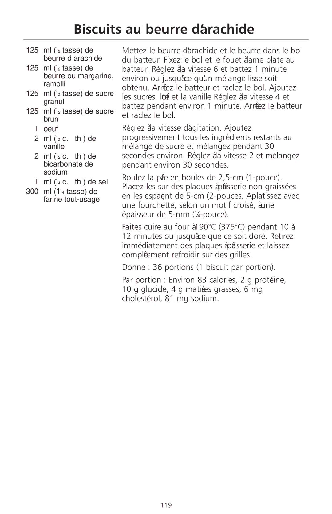 KitchenAid 4KSMC50S manual Biscuits au beurre d’arachide 
