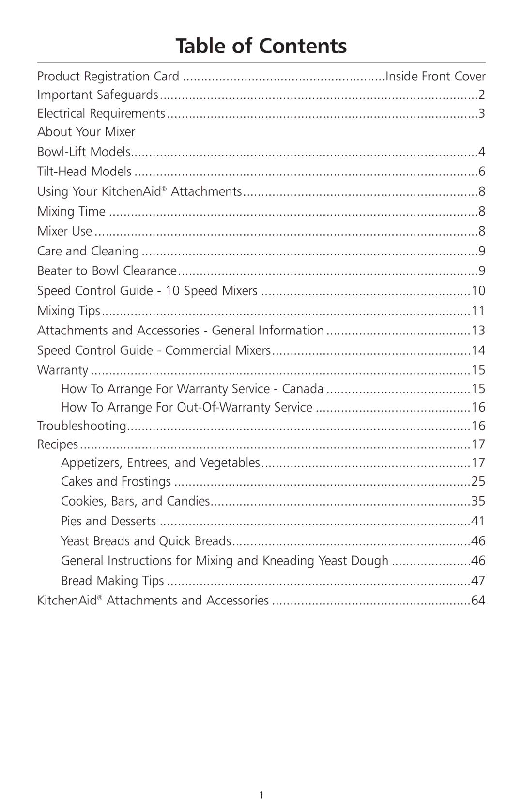 KitchenAid 4KSMC50S manual Table of Contents 