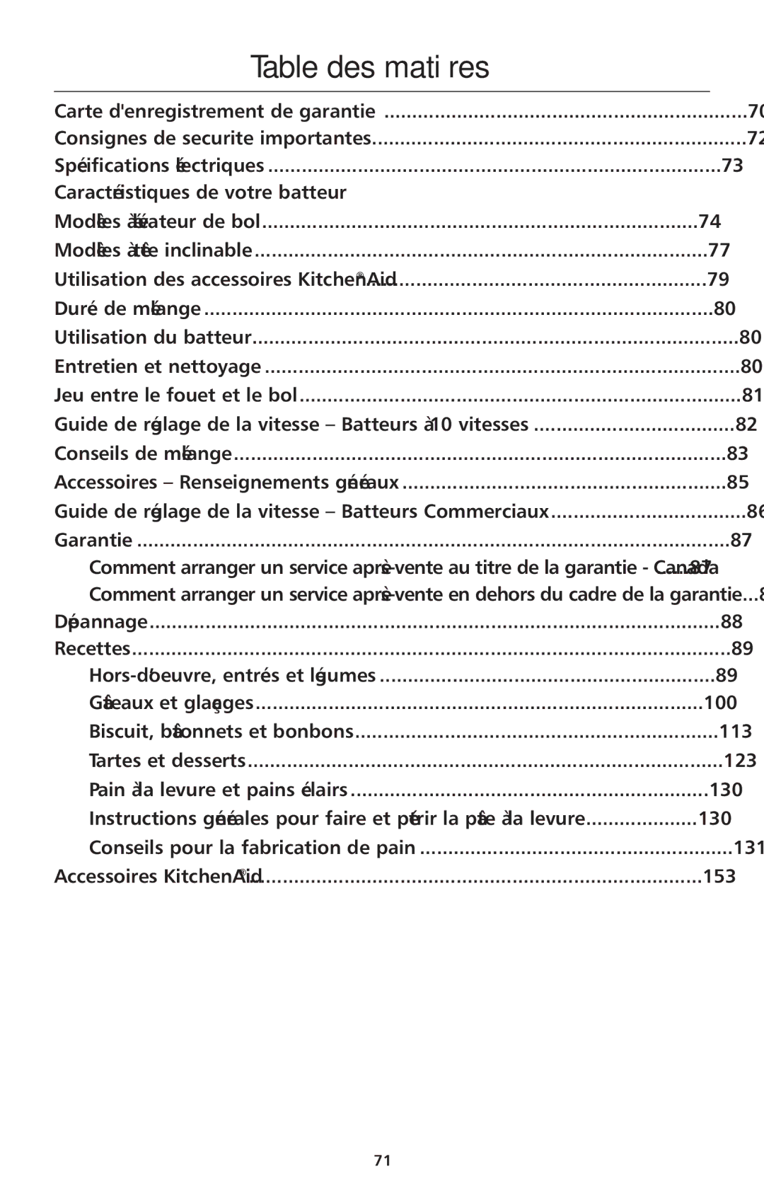 KitchenAid 4KSMC50S manual Table des matières, Caractéristiques de votre batteur 