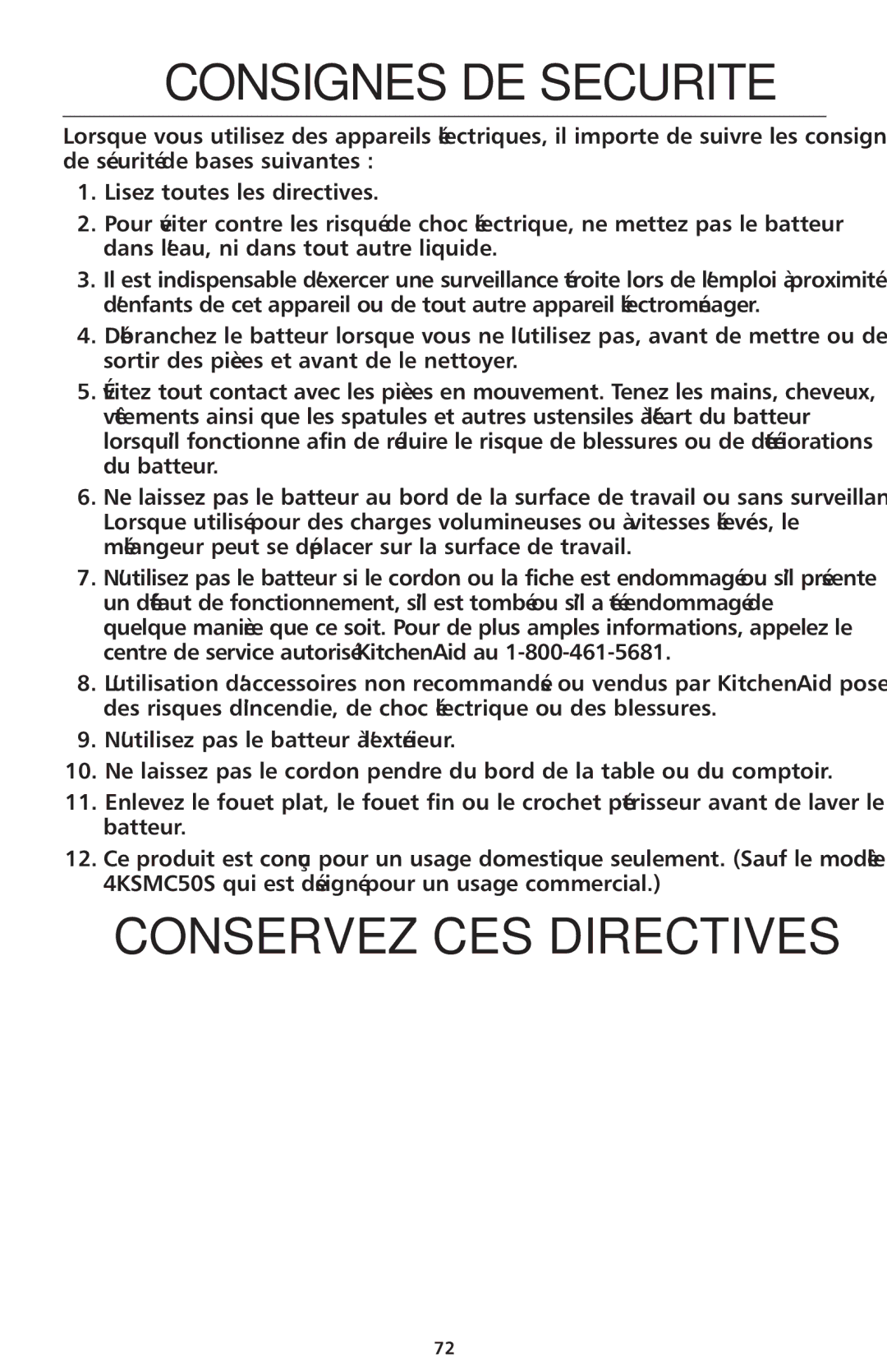 KitchenAid 4KSMC50S manual Consignes DE Securite 