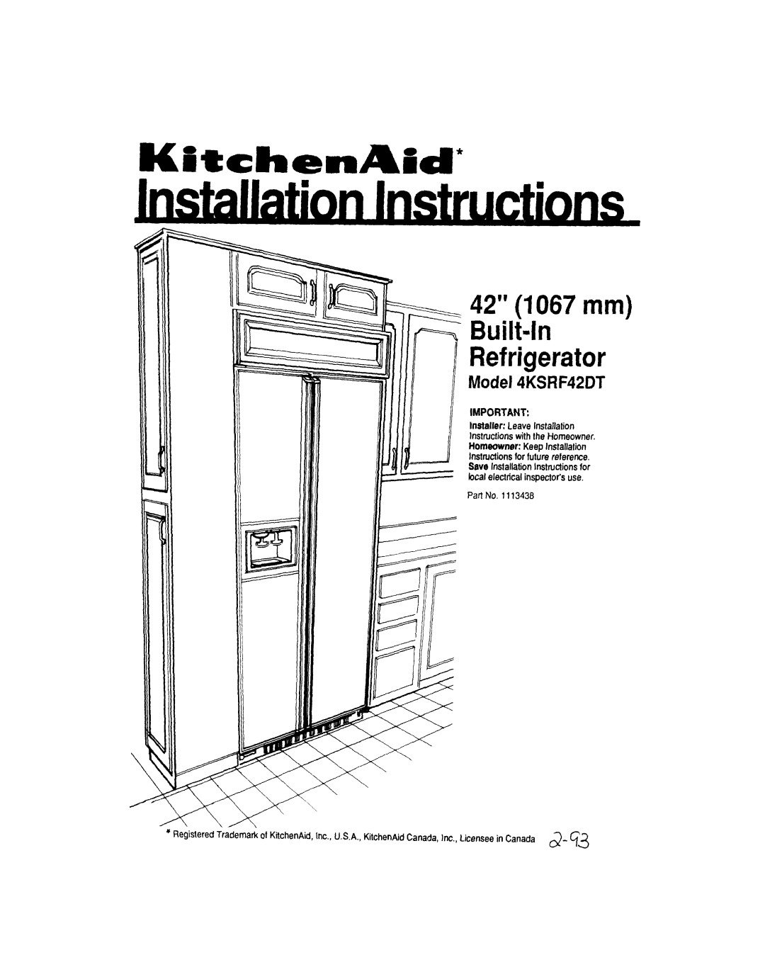 KitchenAid 4KSRF42DT installation instructions KiCtchmmA#d 